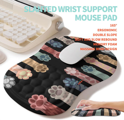 2-in-1 Ergonomic Set, Wave Rise Keyboard Wrist Rest and Massage Bulge Slope Mouse Pad Wrist Support, Cushion Memory Foam Integrated to Relieve Wrist Pain, Black