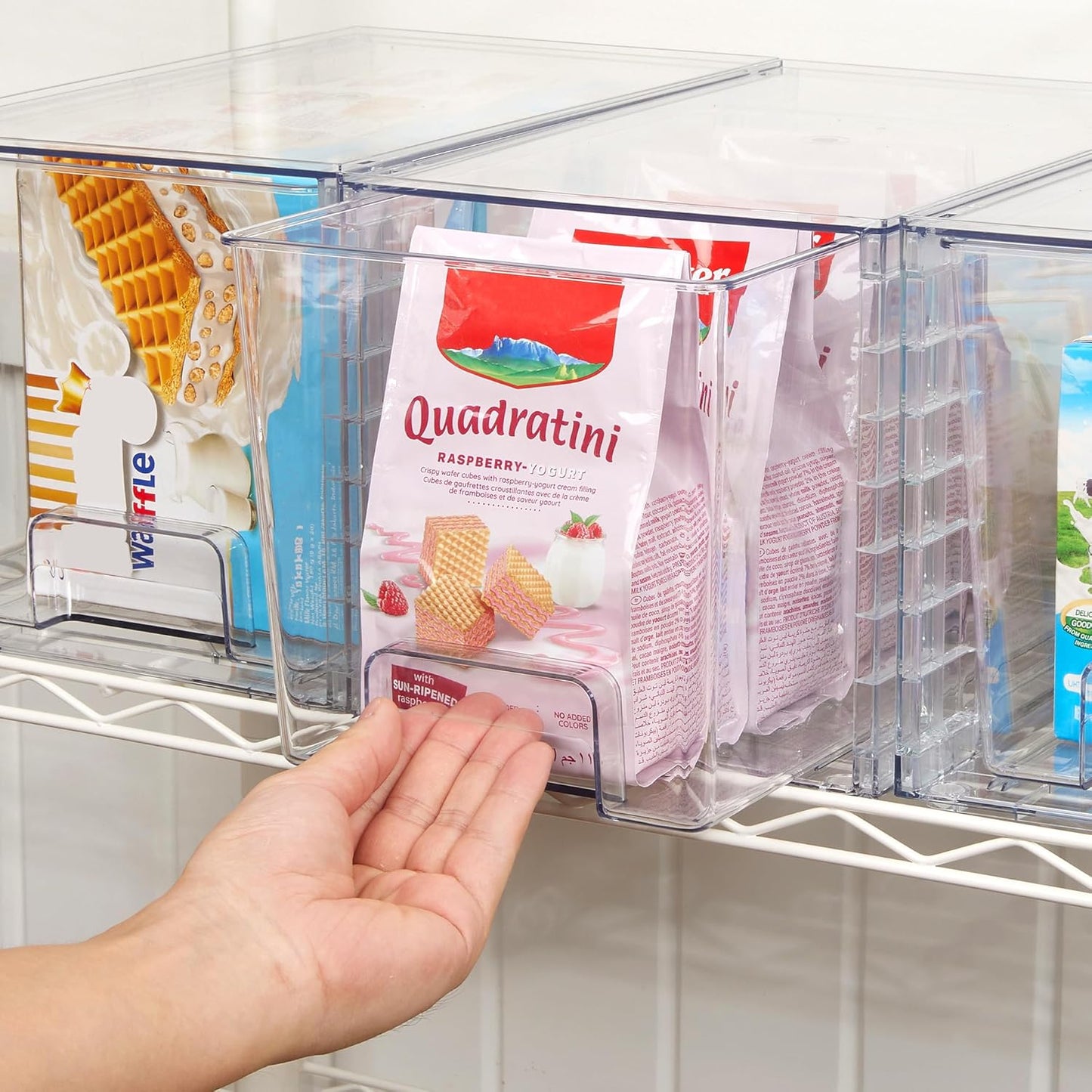 Vtopmart 4 Pack Stackable Storage Drawers,Clear Acrylic Drawer Organizers with Handles, Easily Assemble for Fridge, Bathroom,Kitchen Undersink,Cabinet,Pantry Organization and Storage