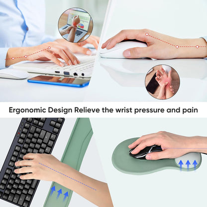 Wrist Rest Support for Mouse Pad Keyboard Set Circle Coaster Gaming Mouse Pad Ergonomic Gel Memory Foam Set for Computer, Laptop, Office, Pain Relief, Comfortably Typing Flowers KM-39