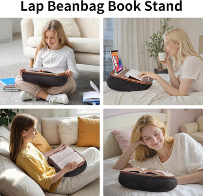 JARLINK Lap Beanbag Book Stand, Hands-Free Reading Pillow Stand for Neck Support, Comfortable Beanbag Book Holder for Bed, Sofa, Dorm Room, Travel (Muted Gray)