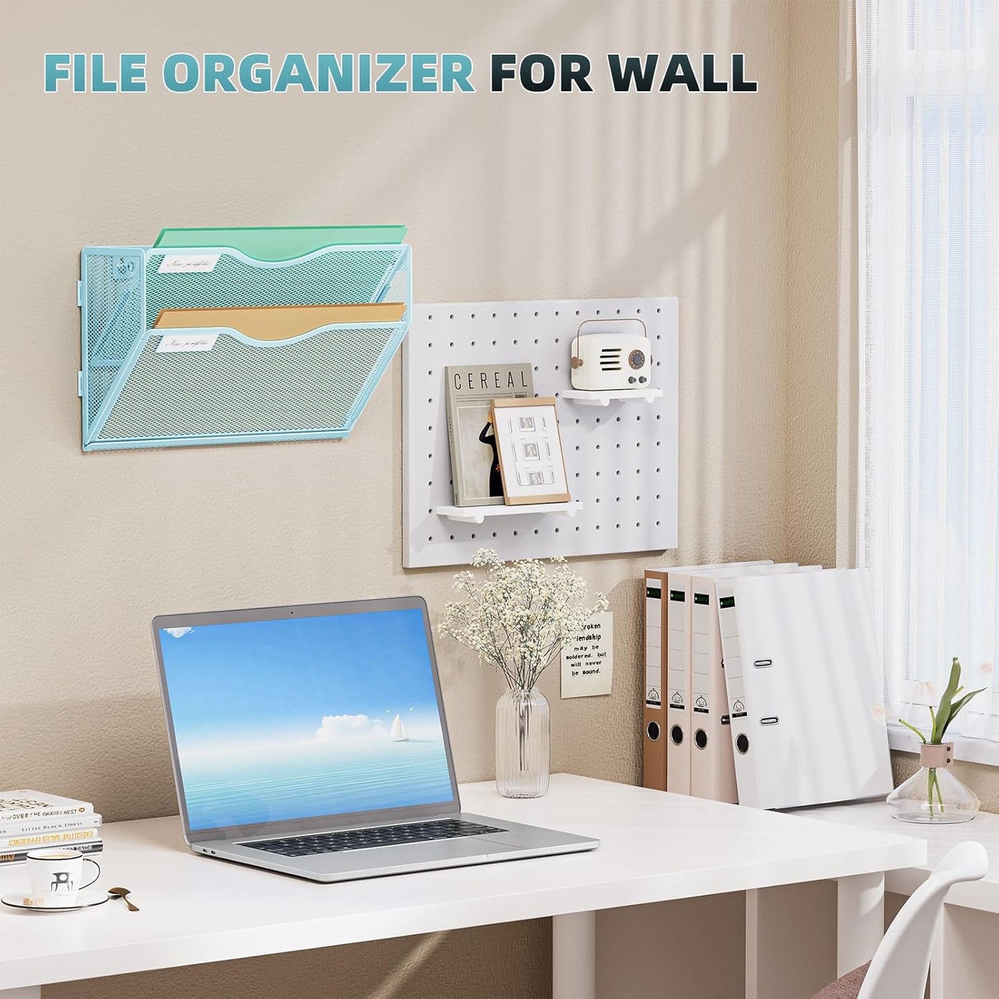 Marbrasse Wall File Holder 2-Tier Hanging Wall File Organizer, Mesh Mail Holder for Papers, Wall Mount File Clipboard & Magazine Organizer Great for Office Home (Black)