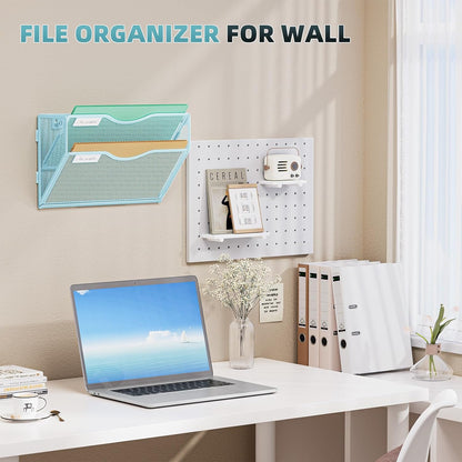 Marbrasse Wall File Holder 2-Tier Hanging Wall File Organizer, Mesh Mail Holder for Papers, Wall Mount File Clipboard & Magazine Organizer Great for Office Home (Black)