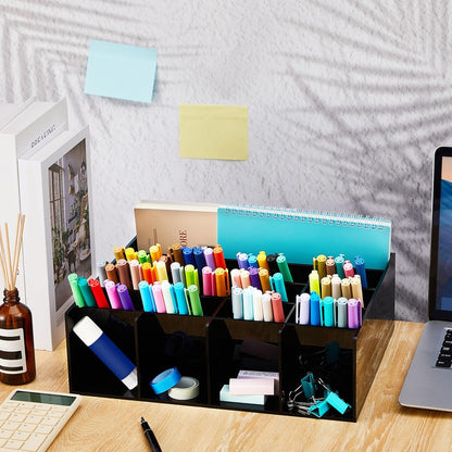 MotiMind Acrylic Pen Organizer Storage for 250 Markers Vertical Marker Organizer Acrylic Pen Display Holder for Office Desk Desktop Stationery Pencil Storage, Clear, 13 x 4 x 12.4 Inch