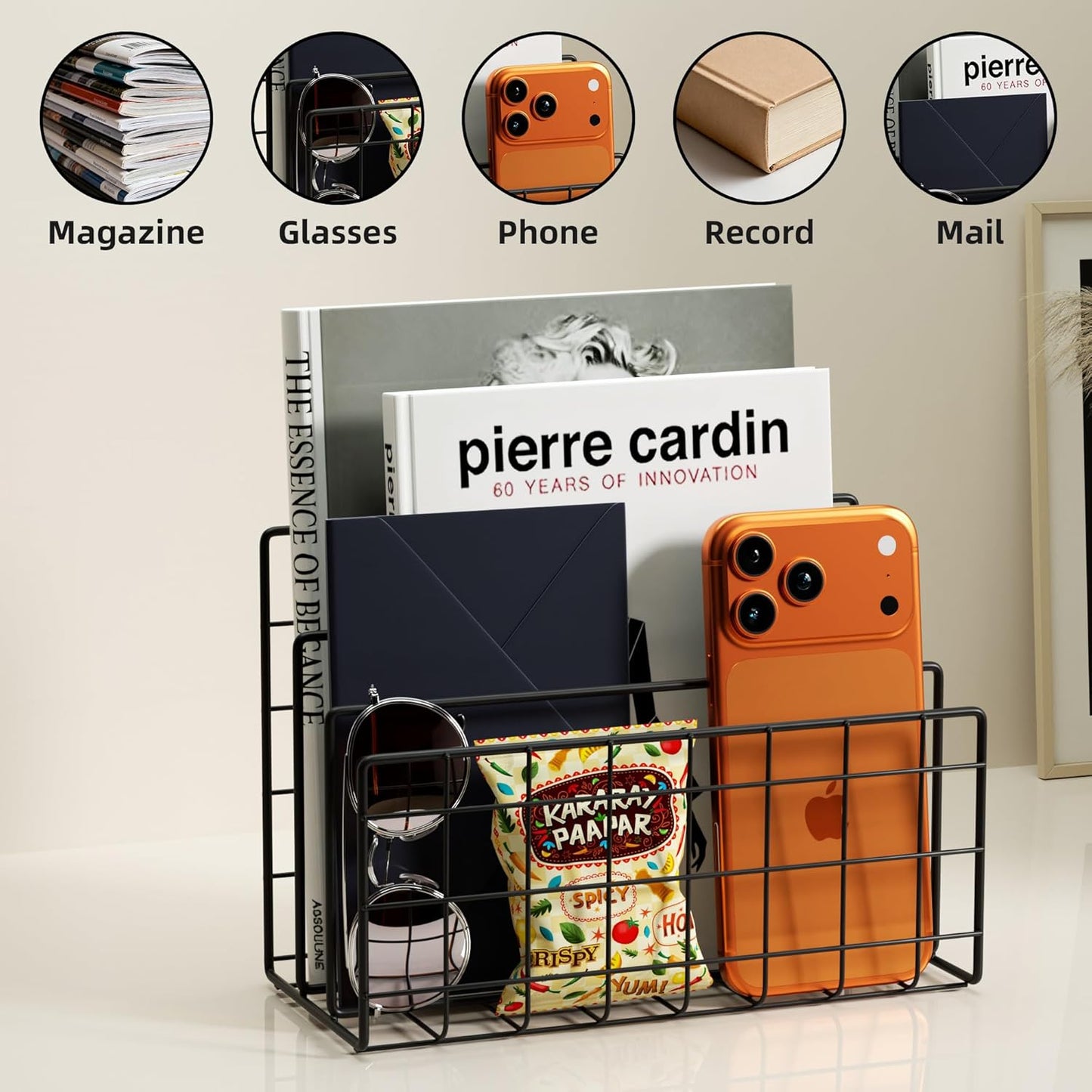 3-Slot Metal Mesh Desk Mail Organizer, Letter Sorter File Holder for Office & Home, 2PCS (Black)