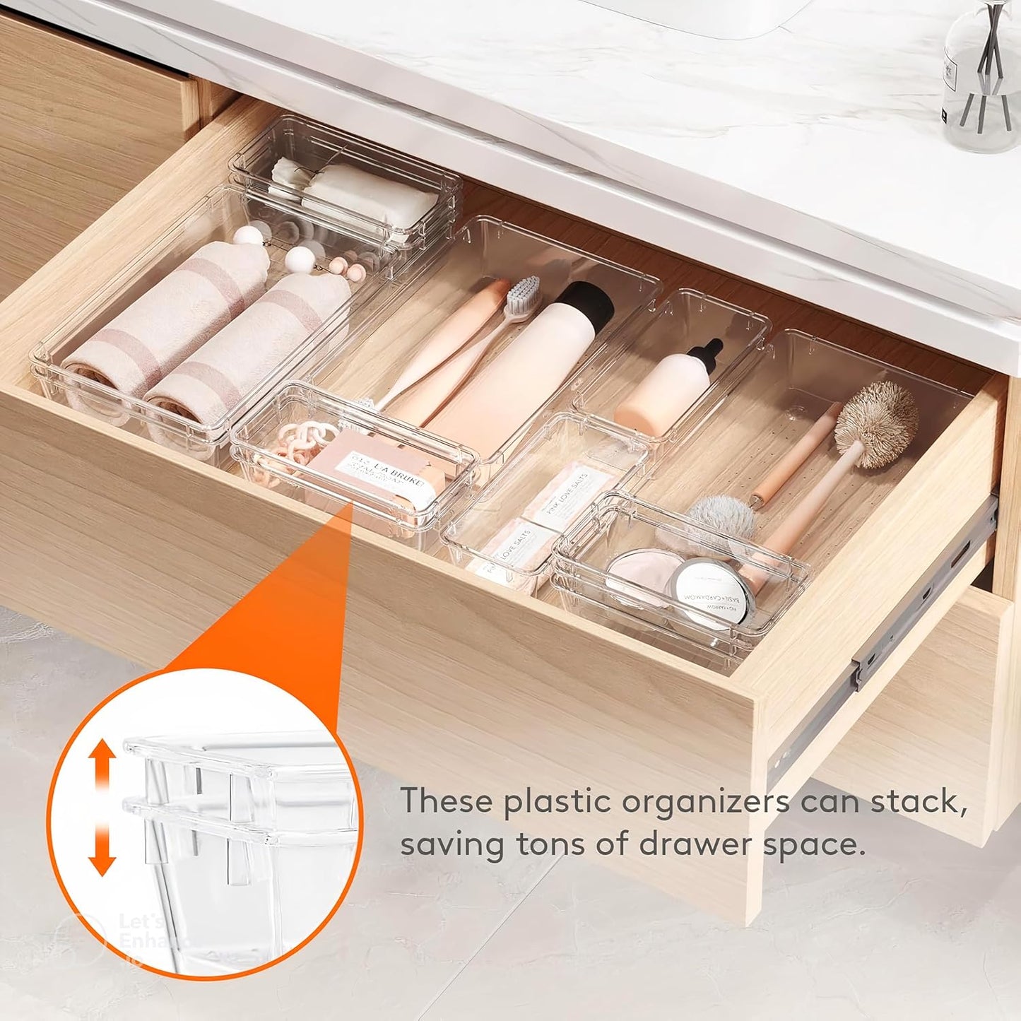 15-Pack Clear Drawer Organizer Set – Multi-Size Acrylic Storage Bins for Kitchen, Makeup, Office & Bathroom – Stackable Plastic Trays for Home, Desk & Vanity Organization