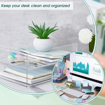 Yulejo 2 Pcs Acrylic Desk Organizers and Accessories Tier Paper File Organizer Tray Stackable Document Clear Desk Accessories for Office Workspace Organization (12.01 x 9.25 x 2.68 Inch)
