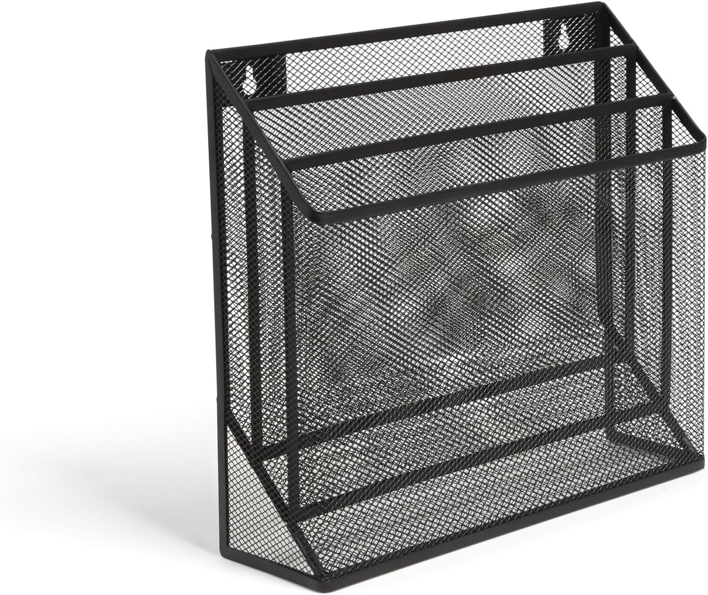 TRU RED Wire Mesh File Organizer, 3‑Compartment, Matte Black – Vertical Desktop Sorter for Files, Folders & Mail