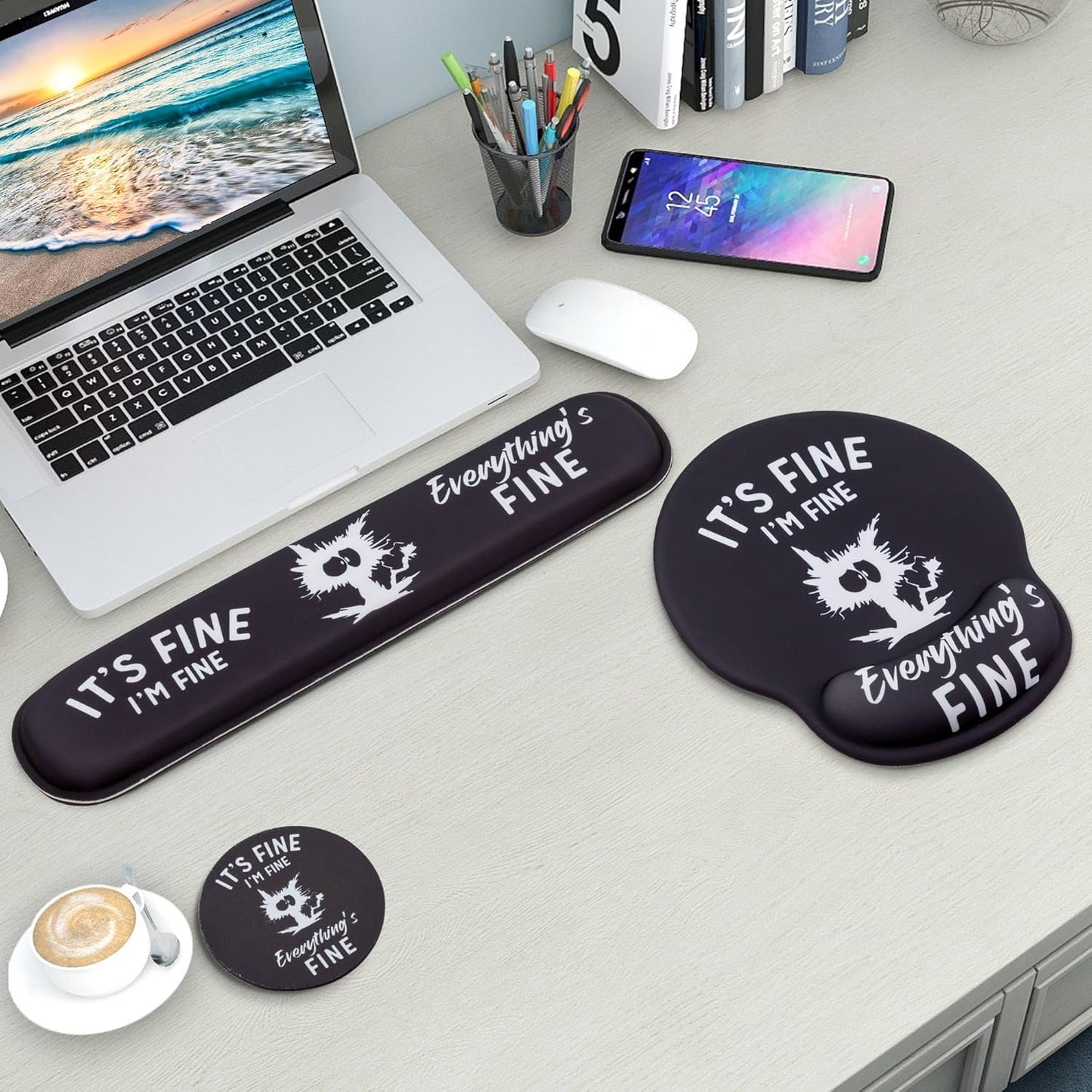 Mouse Pad and Keyboard Wrist Rest Support, with Non-Slip PU Base,Gel Mouse Pad with Coaster,Pain Relief for Gaming, Computer,Office -Beach