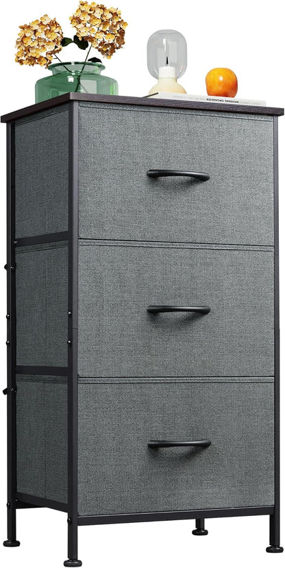 WLIVE Dresser with 3 Drawers, Fabric Nightstand, Cabinet with Wheels, Organizer Storage Dresser for Bedroom, Office, Entryway, Closets, Sturdy Steel Frame, Wood Top, Easy Pull Handle, White