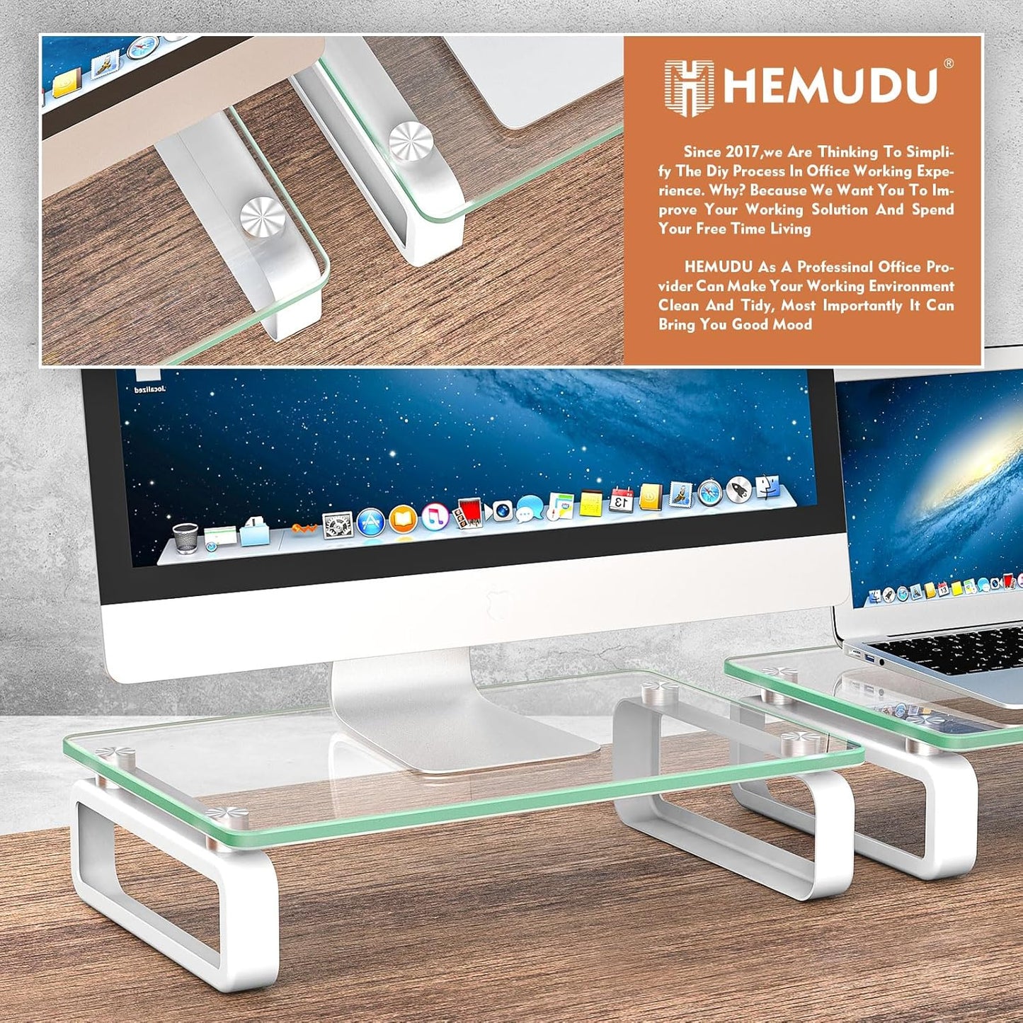 Hemudu Dual Monitor Stand, Computer Monitor Stand, Desktop Organizer, Monitor Stand Riser for PC, Computer, Laptop Clear HD02T-301