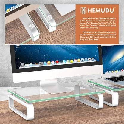 Hemudu Dual Monitor Stand, Computer Monitor Stand, Desktop Organizer, Monitor Stand Riser for PC, Computer, Laptop Clear HD02T-301