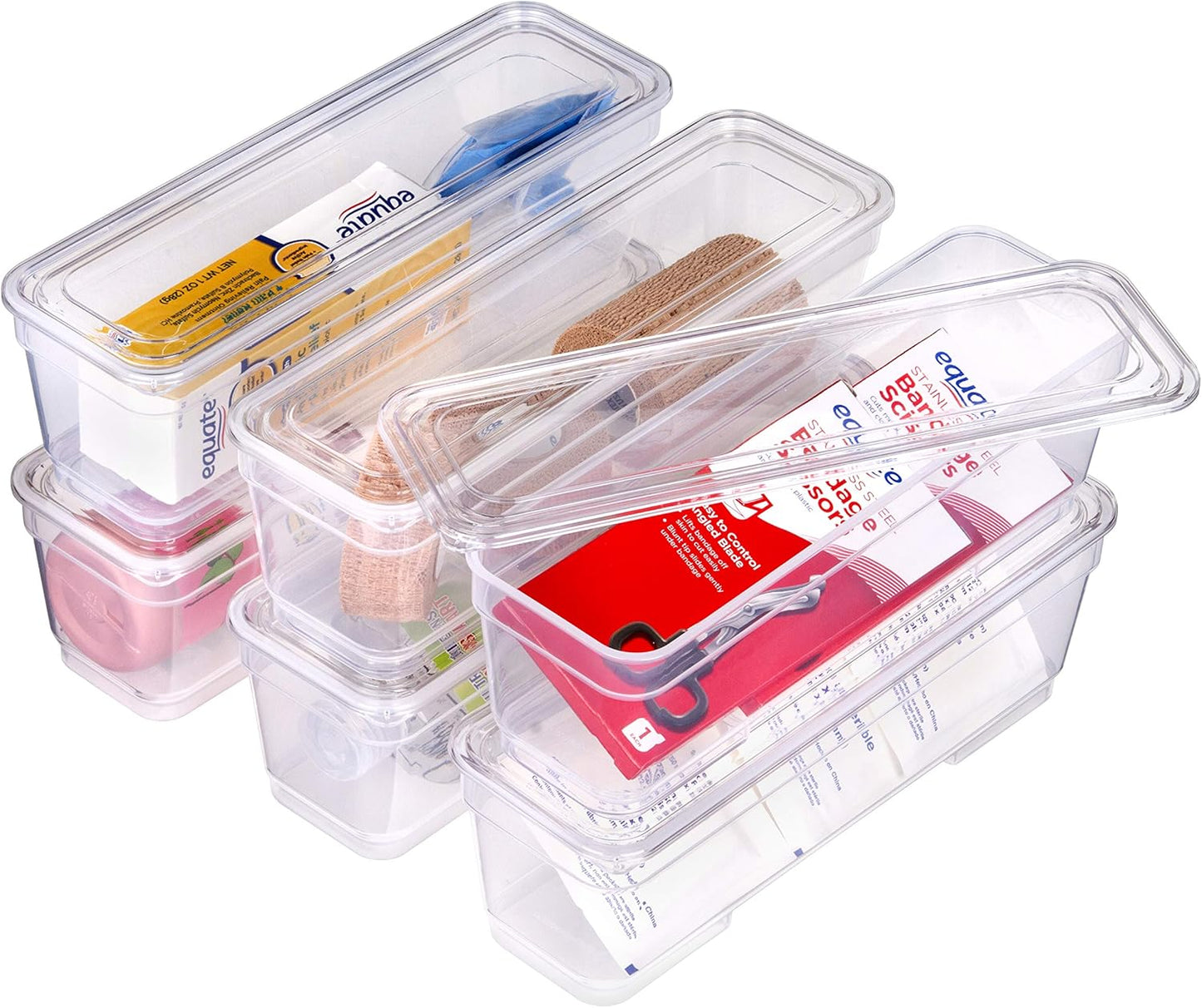 Best Kept 6 Bin Pack, Long Home Organizer Storage Boxes with Lids, Translucent Clear