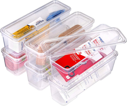Best Kept 6 Bin Pack, Long Home Organizer Storage Boxes with Lids, Translucent Clear
