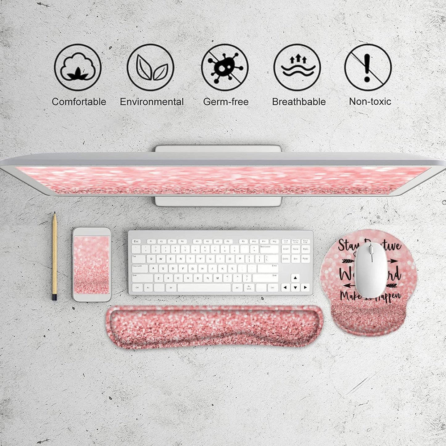 LATEEFAH Mouse Pad with Wrist Rest, 3-in-1 Gaming Mouse Pad, Keyboard Wrist Rest, Ergonomic Memory Foam Mousepad with Wrist Support for Computer Keyboard