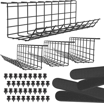 Compact Under Desk Cable Management Tray - Cable Organizer for Wire Management, Desk Wire Organizer, Cable Tray - Black Set of 2x12