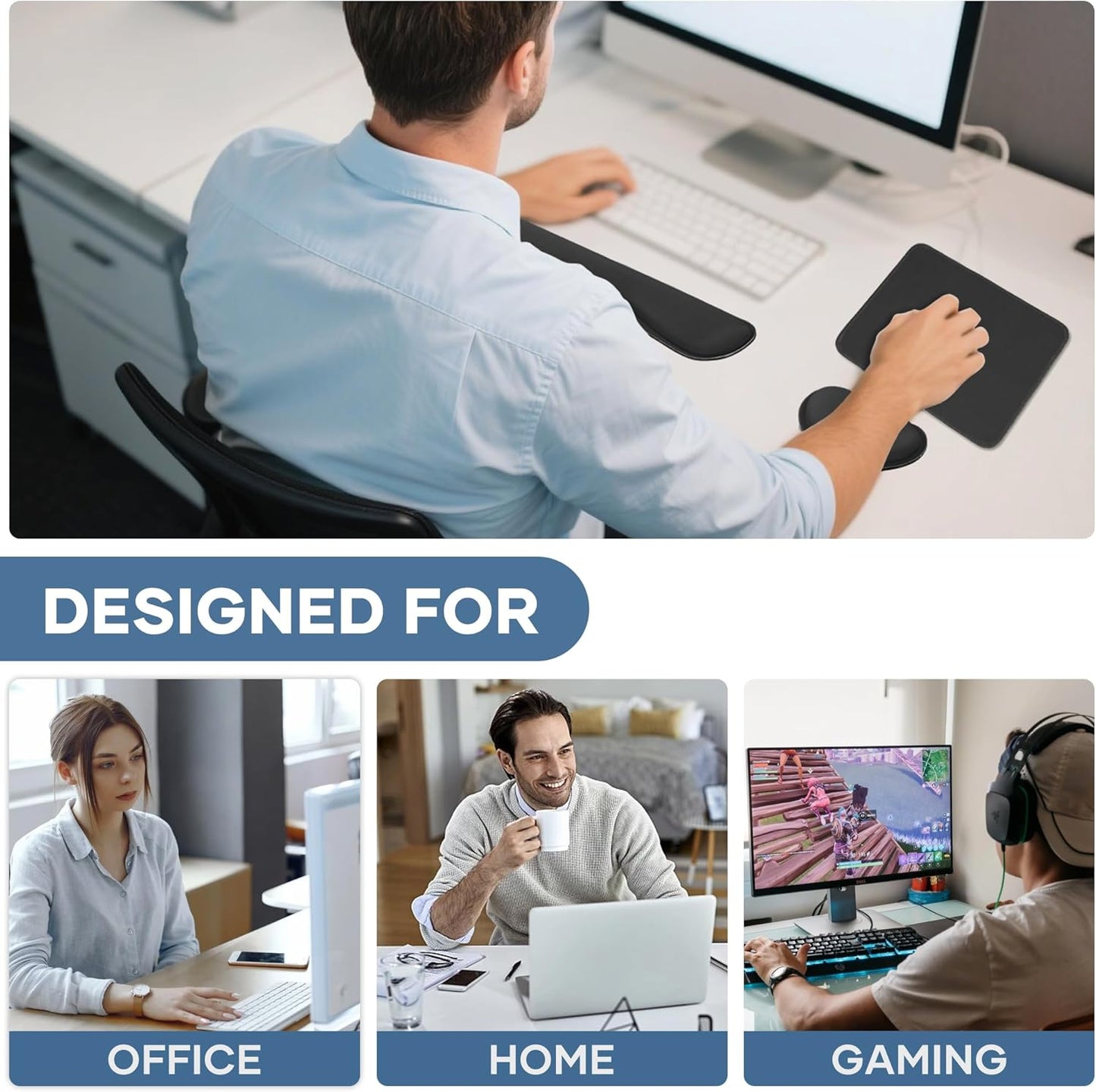 Office Ergonomic Memory Foam Computer Mouse and Keyboard Wrist Rest pad Support Carpal Tunnel, Wrist Rest for Keyboard and Mouse, Wrist Support Set