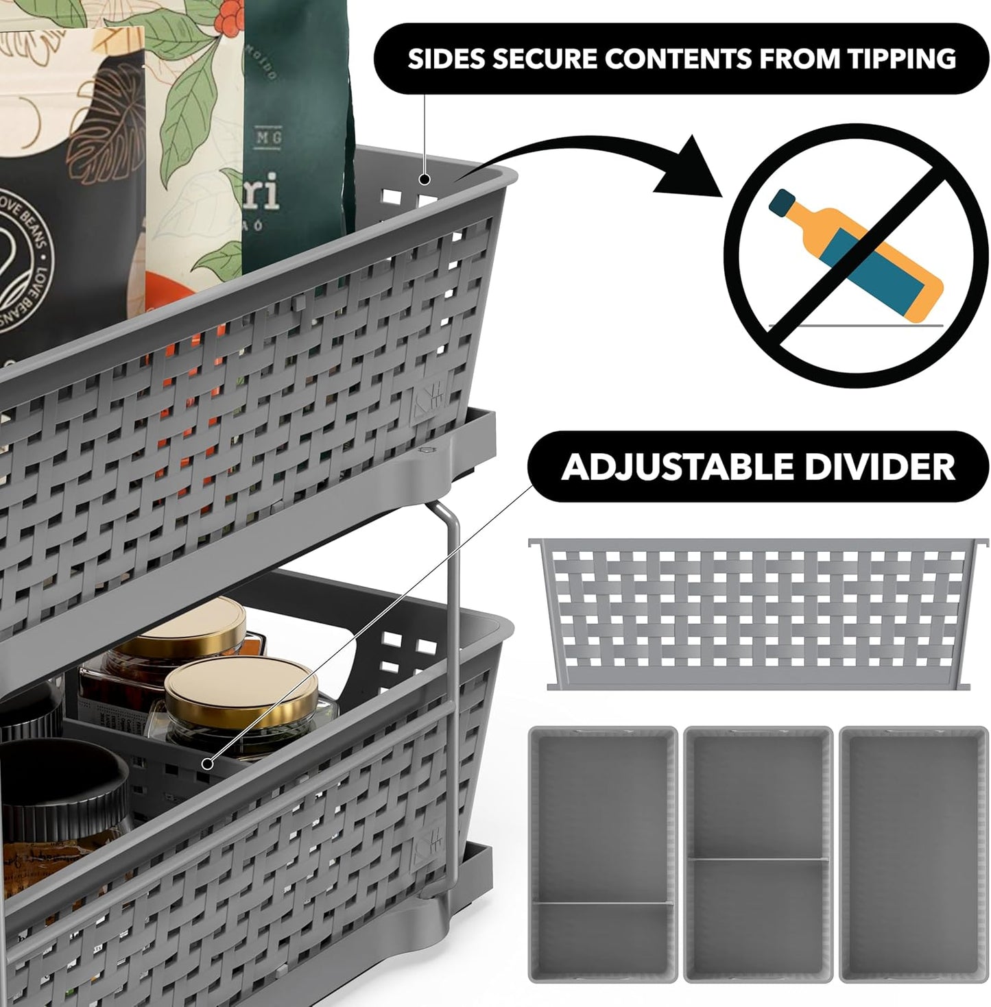 Simple Houseware 2 Tier Bathroom Organizer Tray Pull-Out Sliding Drawer, Under Sink Storage, Black