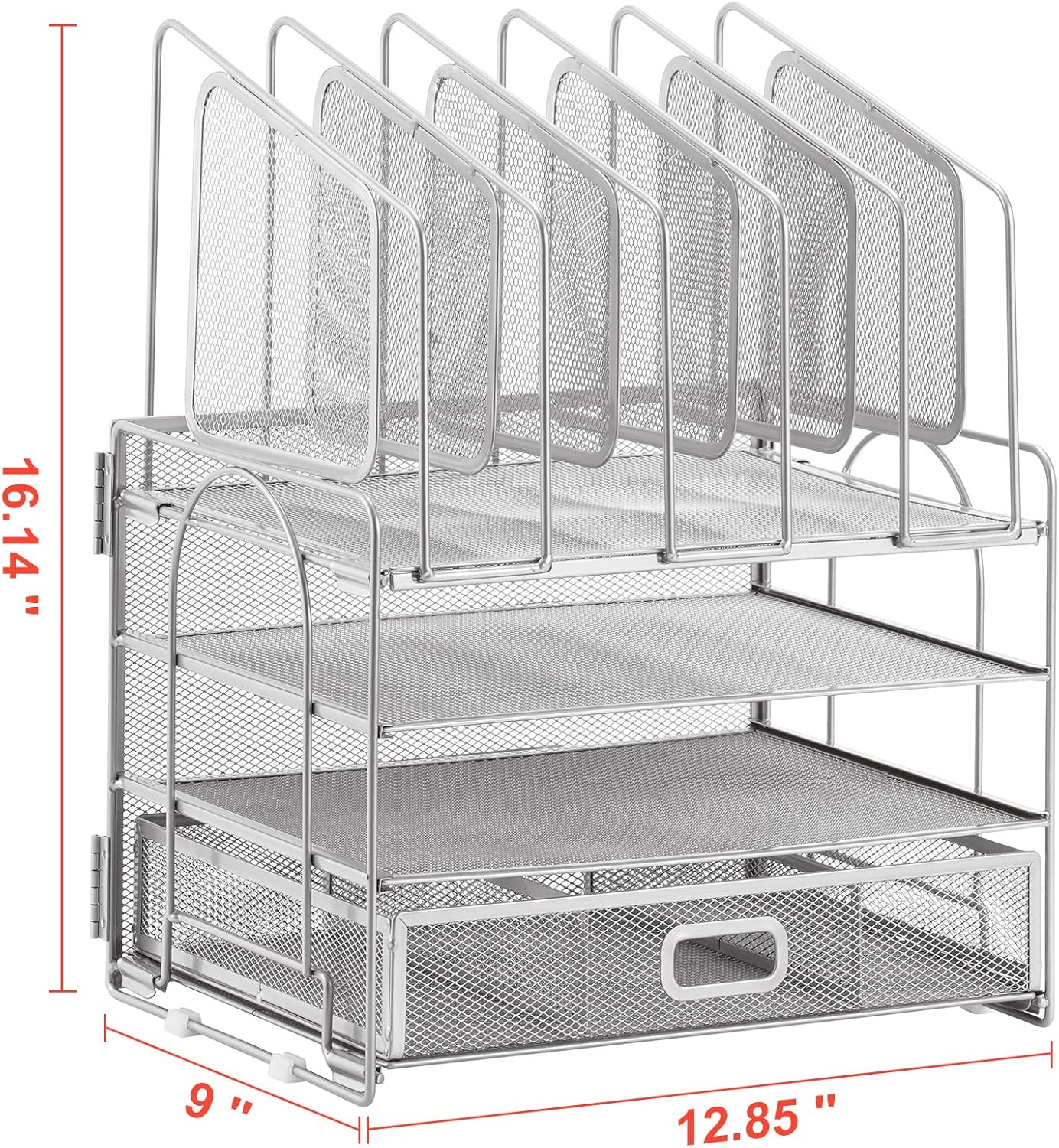 Marbrasse Desk Organizer with Drawer, 4-Tier Mesh File Organizer with 5 Vertical File Holders and 2 Pen Holders, Multifunction Desktop Organizer,Desk Organizers and Accessories for Home Office