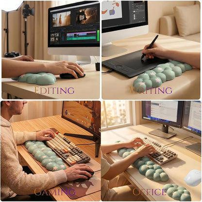Cloud Wrist Rest Set for Keyboard and Mouse, Includes Cute Coaster, with Computers and Laptops（Purple Star Set）
