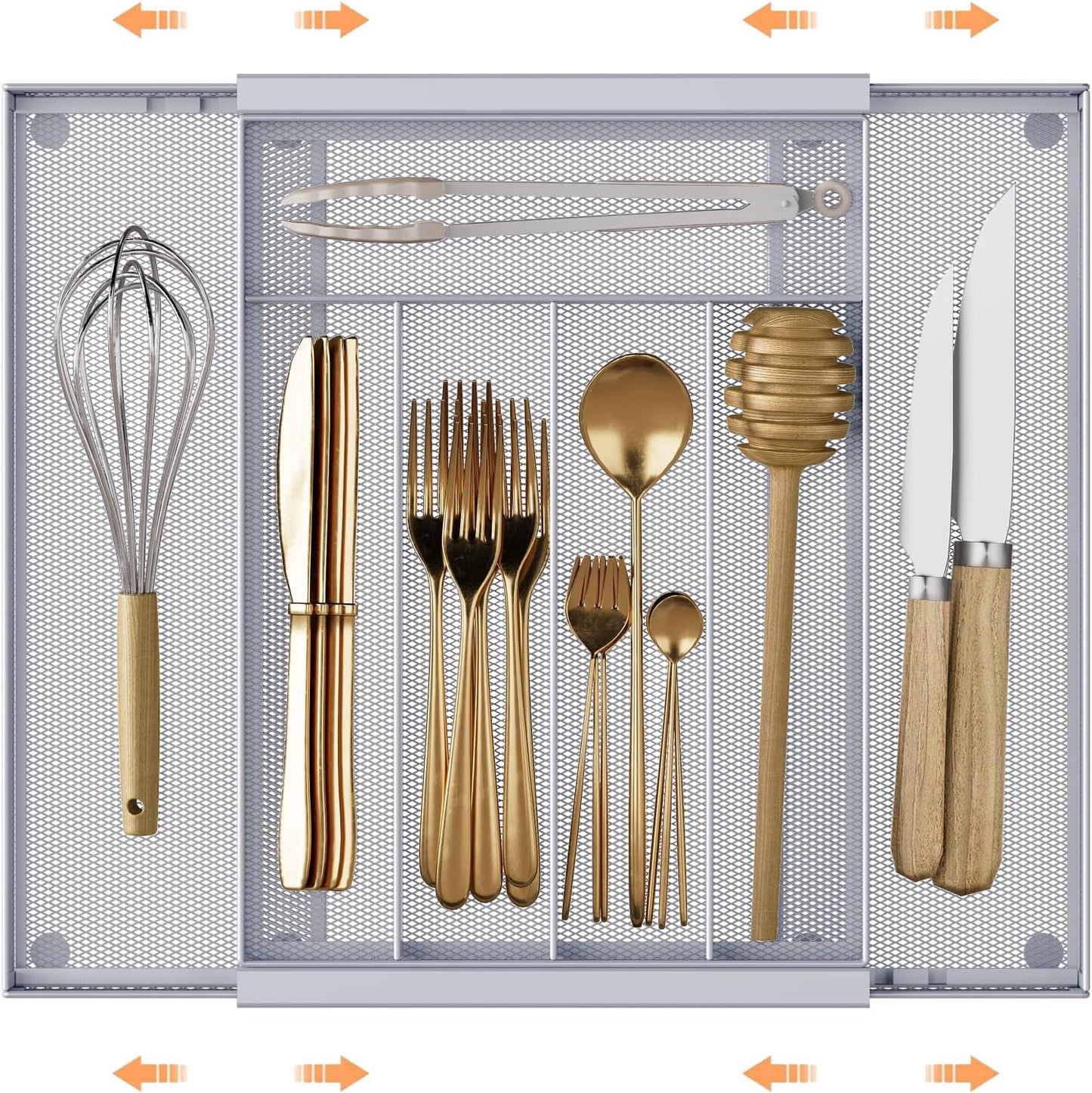 Sedegn Silverware Organizer Metal Mesh, Small Drawer Organizer, Utensil Cutlery Tray for kitchen drawers, Flatware Organizer with 5 Compartment, Black(9.3"*12.6")
