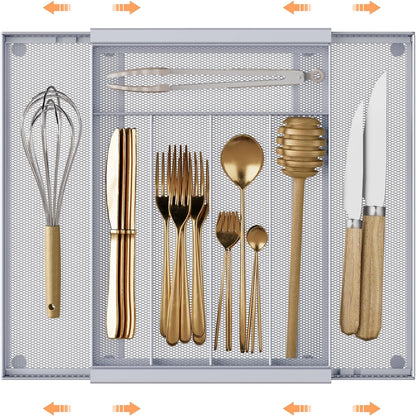 Sedegn Silverware Organizer Metal Mesh, Small Drawer Organizer, Utensil Cutlery Tray for kitchen drawers, Flatware Organizer with 5 Compartment, Black(9.3"*12.6")