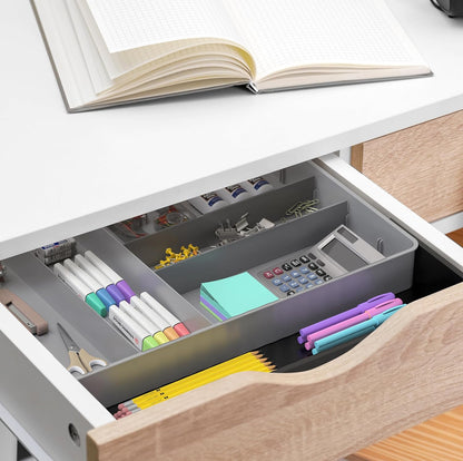 Simple Houseware Expandable & Adjustable Cutlery Drawer Organizer - Large Utensil and Flatware Tray for Kitchen Drawers, White
