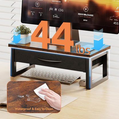 Desk Organizers and Accessories, Computer Monitor Stand Riser with Fabric Drawer, 2-Tier Laptop Stand for Desk, Office Organization Accessories, Pink