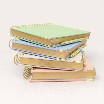 ELYN Lined Spiral Journal, Linen Hardcover Notebook with Matching Gold Gel Pen, 252 Pages, 8 in x 5 in - 100 GSM Premium Paper, Spiral Notebook for Home, Office, Notes & Gifts, (Linen)