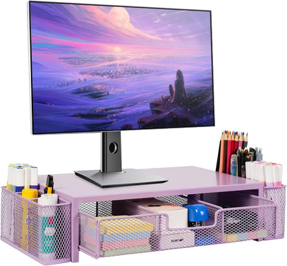 Qupui Computer Monitor Stand Riser with Drawer and Pen Holders, Desk Organizer Shelf and Accessories, Office Desk Accessories, Office Organization, Black