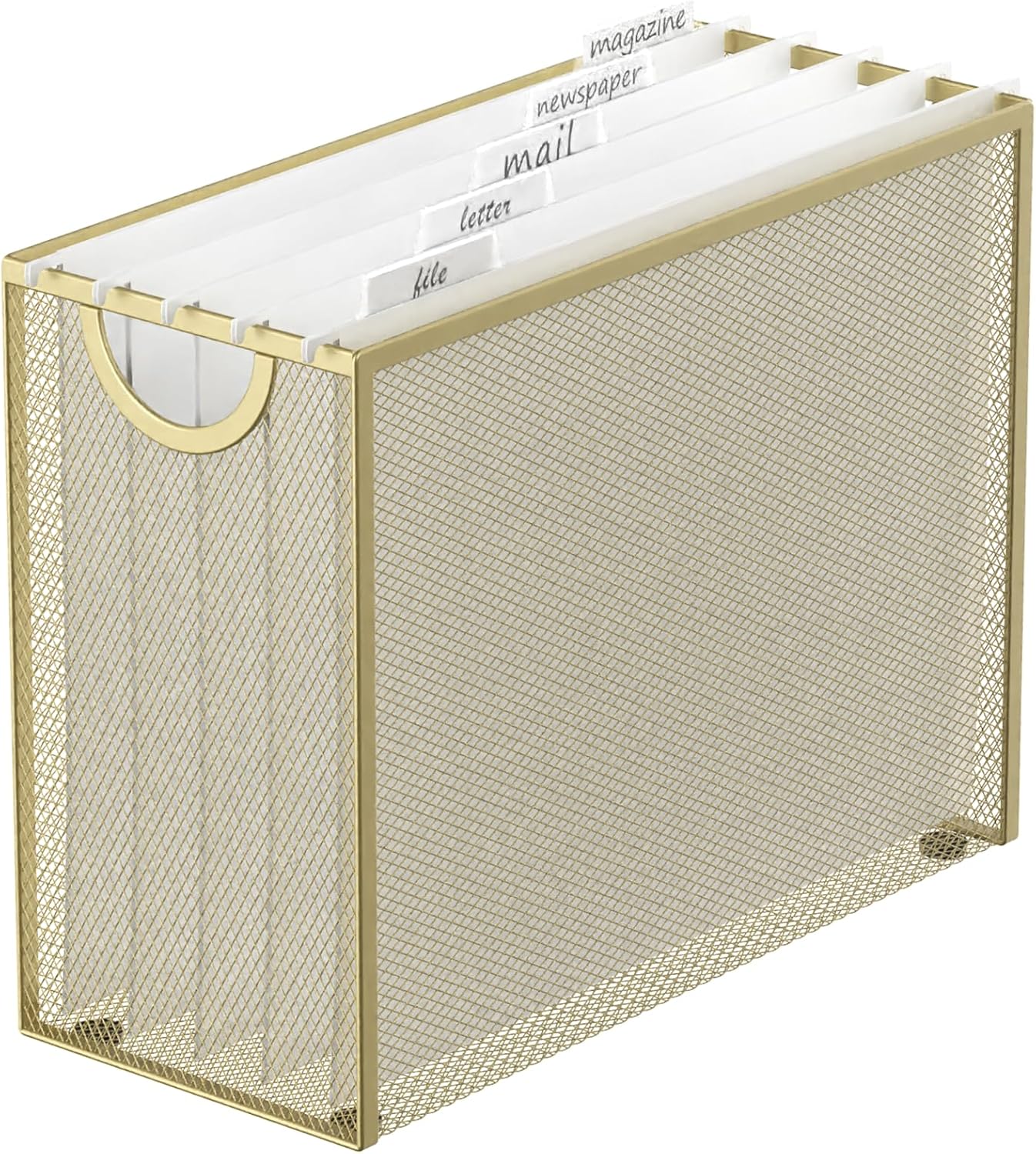 Sinboun Hanging File Organizer Letter-Size File Holder Filing Box Includes 5 Hanging Folders - Metal Mesh Magazine Letter Storage Cabinets File Cart for Office Home School, No Assembly Required