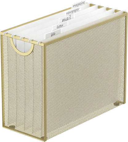 Sinboun Hanging File Organizer Letter-Size File Holder Filing Box Includes 5 Hanging Folders - Metal Mesh Magazine Letter Storage Cabinets File Cart for Office Home School, No Assembly Required