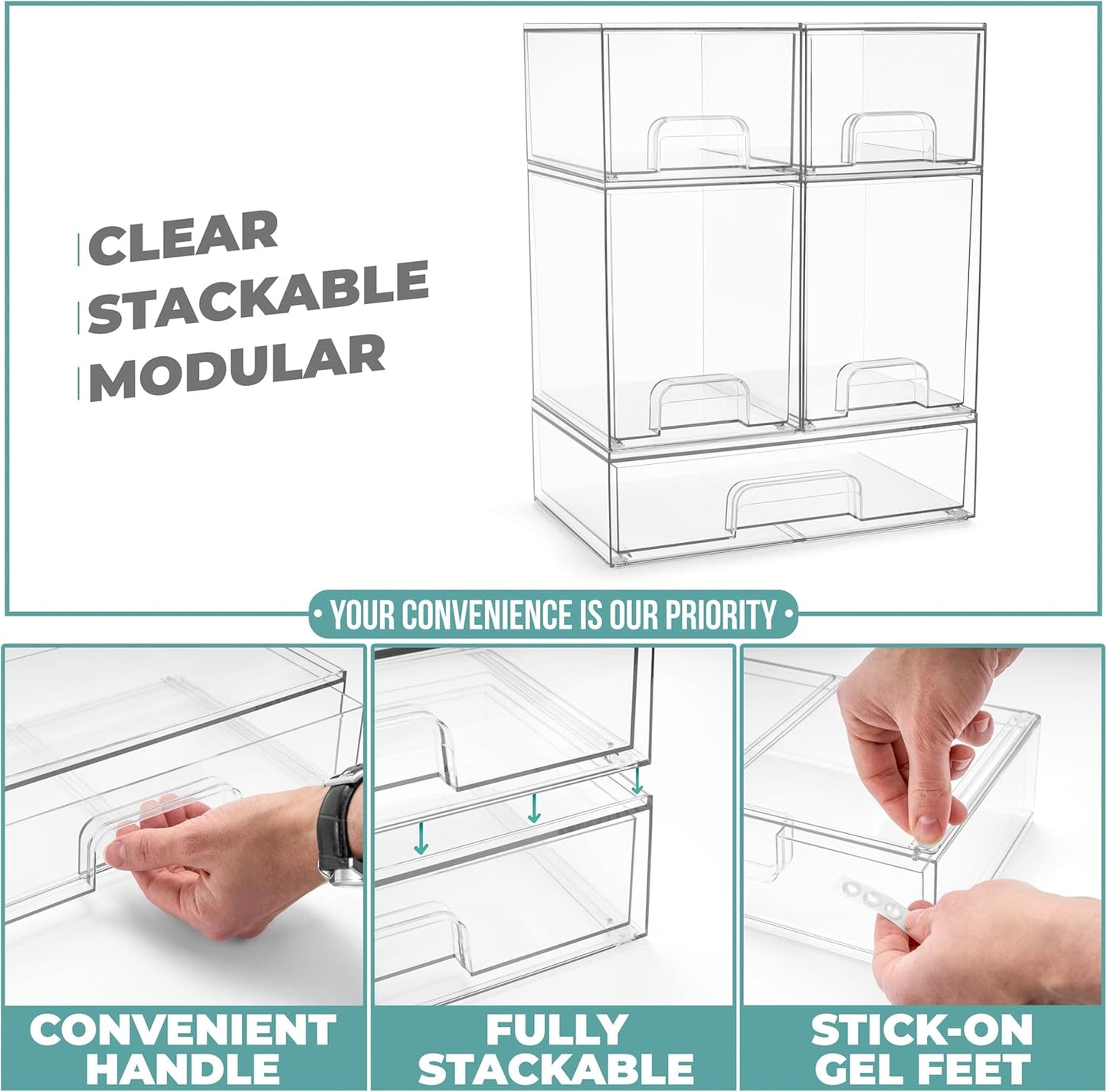 Sorbus Acrylic Storage Containers - 2 Pack, Stackable Storage Bins Set for Bathroom Organization - Clear Acrylic Drawer Organizers - Makeup Case Pull-Out Drawers (7.6’’ Tall)