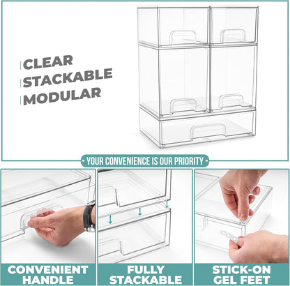 Sorbus Acrylic Storage Containers - 2 Pack, Stackable Storage Bins Set for Bathroom Organization - Clear Acrylic Drawer Organizers - Makeup Case Pull-Out Drawers (7.6’’ Tall)