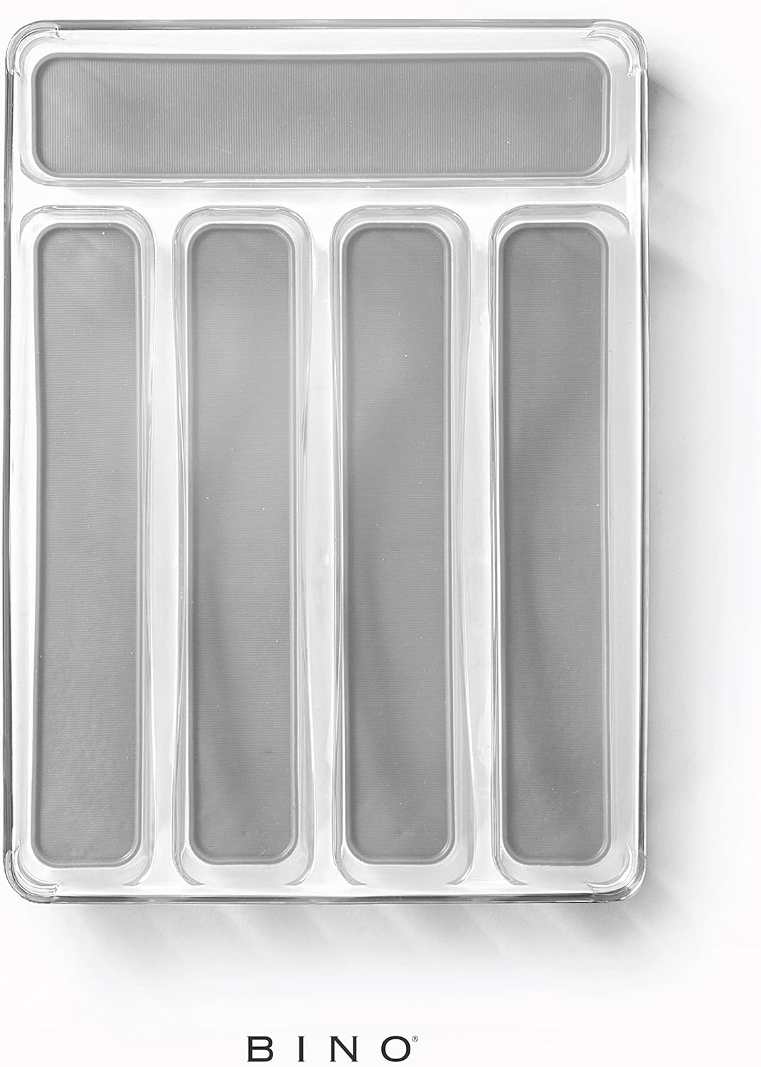 BINO 5-Slot Silverware Organizer for Drawer | Plastic Utensil Kitchen Drawers Tray Organization w/Grip Lining (Light Grey)