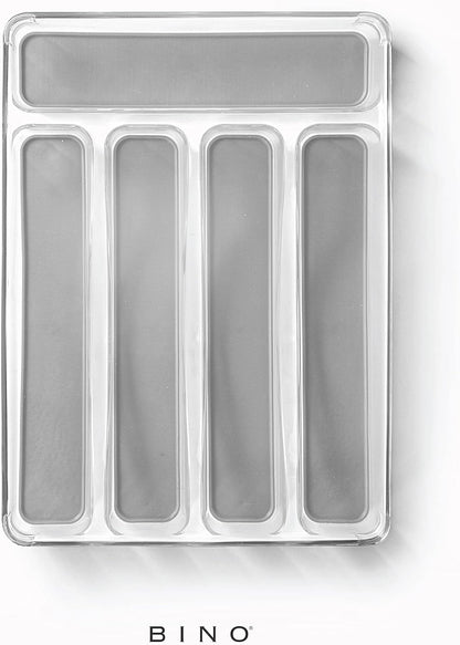 BINO 5-Slot Silverware Organizer for Drawer | Plastic Utensil Kitchen Drawers Tray Organization w/Grip Lining (Light Grey)