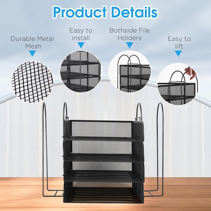 4 Tier Stackable Paper Tray Organizer for Desk, Office Desk Accessories, Paper Sorter Organizer for Letter/A4 Office File Folder Holder (Black, 16.1" x 13.2" x 10.12")
