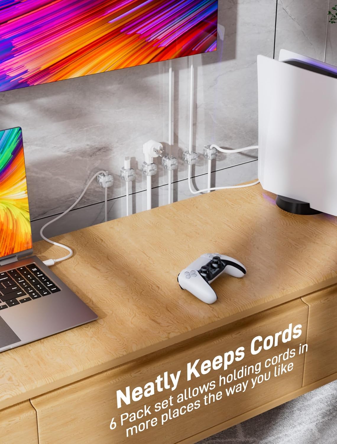 6-Pack Magnetic Cable Clips - Cell Phone Cord Holder for Nightstand, Mini Cube Cord Holder with 6 Extra Strong Adhesive Pads, USB Cable Magnetic Clip for Office Desk Home