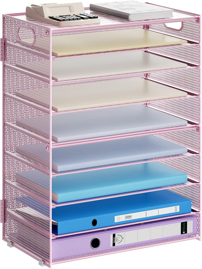 Marbrasse 6 Tier Paper Organizer Letter Tray - Mesh Desk File Organizer with Handle, Paper Sorter Organizer for Letter/A4 Office File Folder Holder - Black