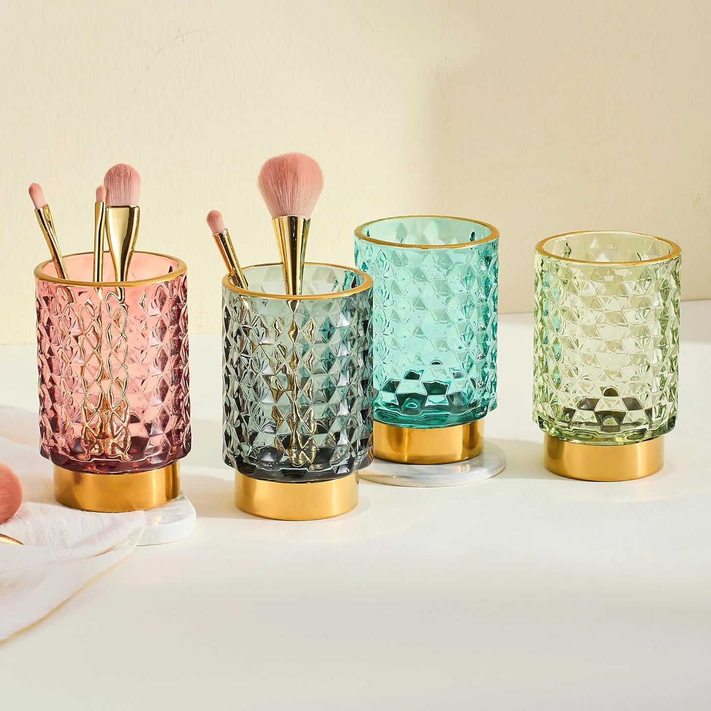 Makeup Brush Holder Organizer,Toothbrush Holders,Desk Pen Pencil Holder,Multifunctional Vintage Glass Brush Cup（A46-6-US）