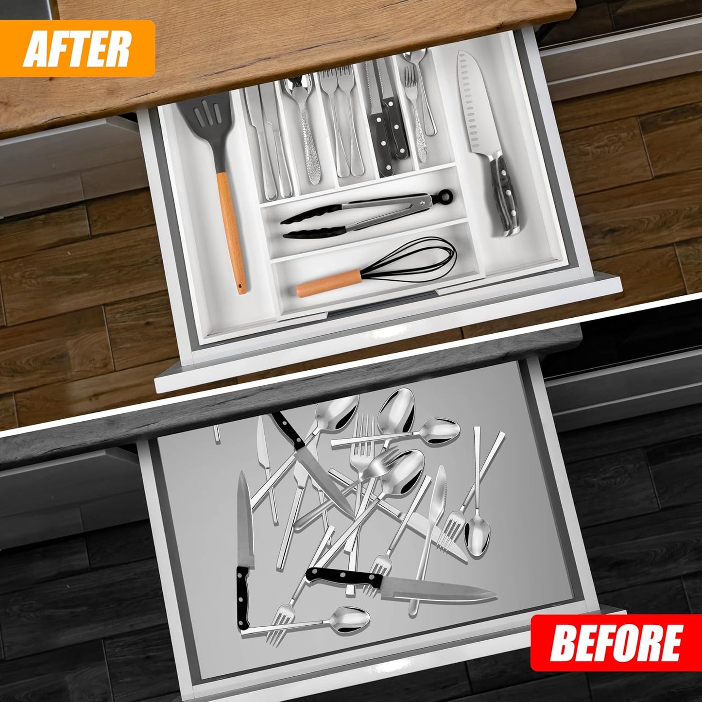 Kitchen Silverware Drawer Organizer and Storage Flatware Cutlery Utensil Holder Spice Rack Containers Bathroom Counter Cabinet Office Desk Makeup Drawer Tray Kitchen and Dining Tools Decor Accessories