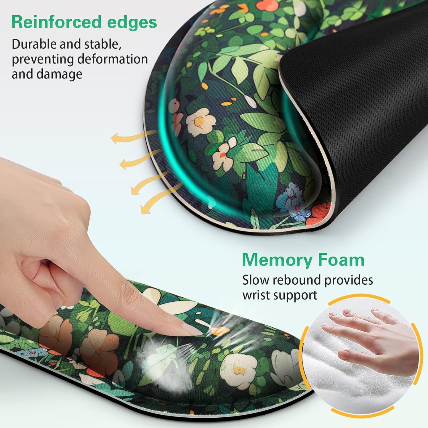 Mouse Pad with Wrist Rest Set, Qomolama 3-in-1 Wrist Support Mouse Pad Set, Floral Gaming Mousepad with Anti-Skid Base,Ergonomic Mouse Pad,Memory Foam Keyboard Gel Wrists Rest