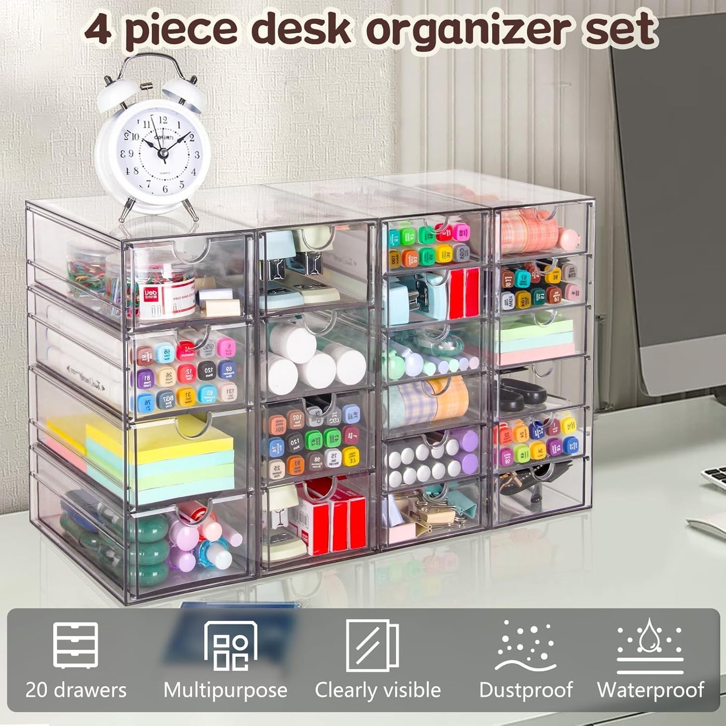 VZKAH Clear Acrylic Organizer with Drawers | 15-Drawer Desktop Unit | Makeup & Desk Organization and Storage Box for Office, Craft, Vanity Table, Bathroom, Home Essentials