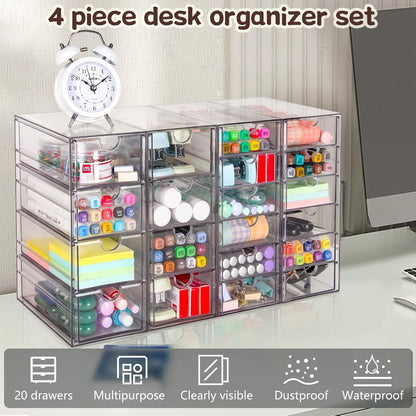 VZKAH Clear Acrylic Organizer with Drawers | 15-Drawer Desktop Unit | Makeup & Desk Organization and Storage Box for Office, Craft, Vanity Table, Bathroom, Home Essentials