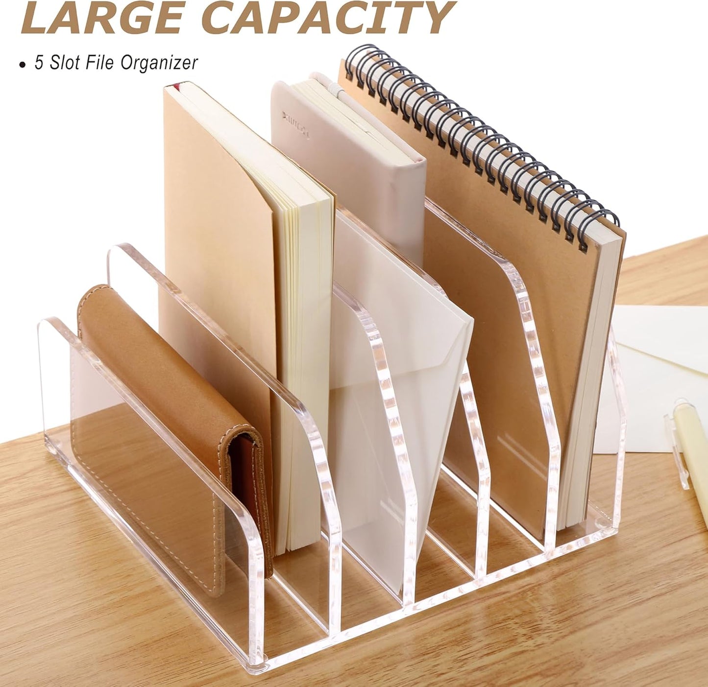 SANRUI Acrylic File Mail Desktop Organizer Sorters,3 Compartments Laddered Clear Desk Letter Organizer Office Document Sorter,Multifunction Envelope Folder Racks Holders for Office,Home, School