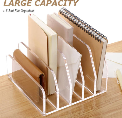 SANRUI Acrylic File Mail Desktop Organizer Sorters,3 Compartments Laddered Clear Desk Letter Organizer Office Document Sorter,Multifunction Envelope Folder Racks Holders for Office,Home, School