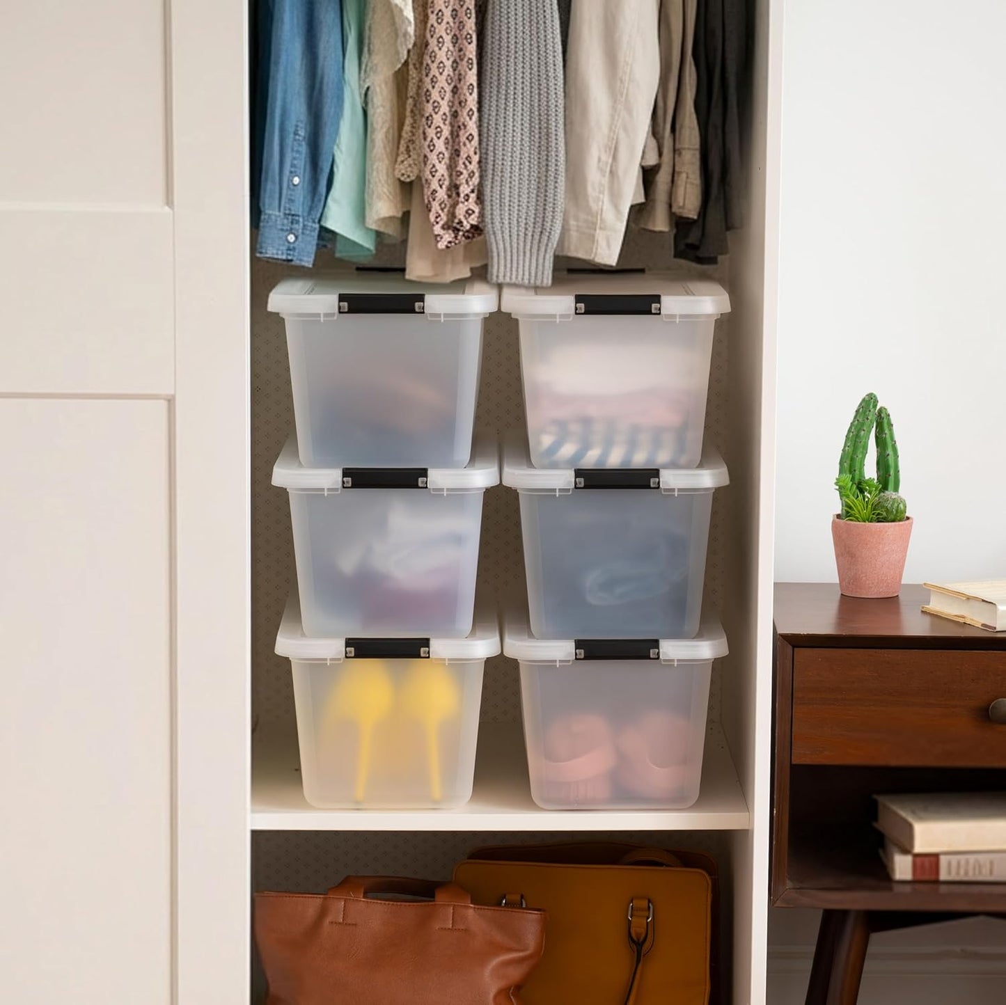 IRIS USA 18 QT Clear Storage Organizer with Removable Dividers, Stackable Plastic Storage Box with Lid, Modular Container for Crafts, Tools, Office & Pantry Organization
