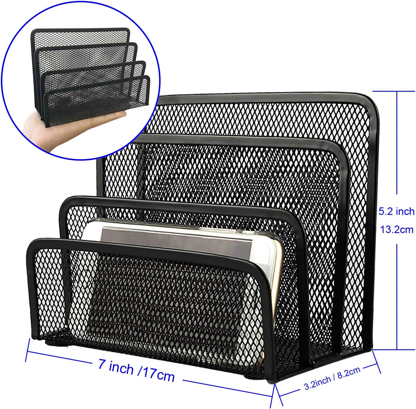 Desk Mail Organizer, File Holder Letter Sorter with 3 Vertical Upright Metal Mesh Compartments Document, Filing, Folders, Mail, Paper Organizer for Home or Office Desktop (2PCS)