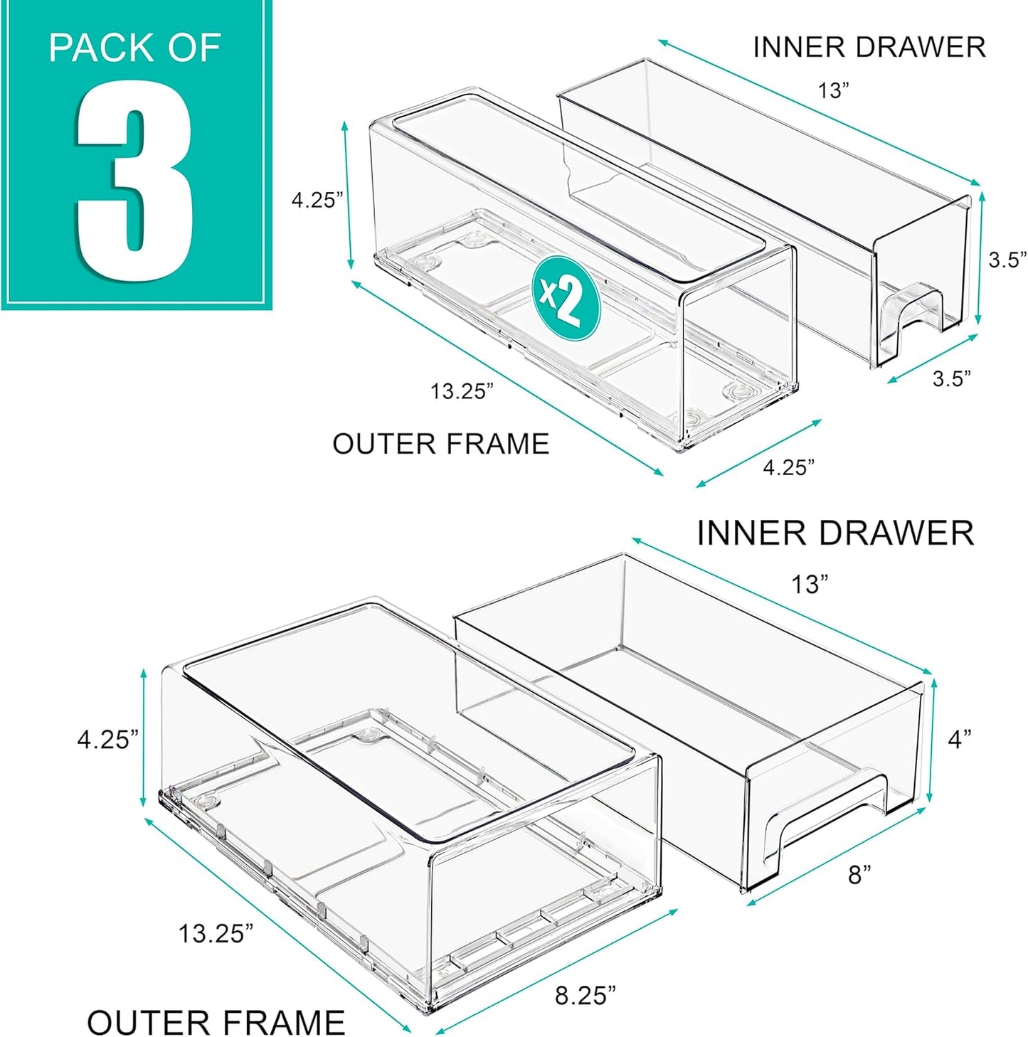 Sorbus Small Clear Stackable Storage Drawers – 4-Pack Plastic Organizer Bins with Handles – Stackable Pull-Out Storage Drawers for Closet, Pantry, Office, Bathroom, Craft, and Toy Organization