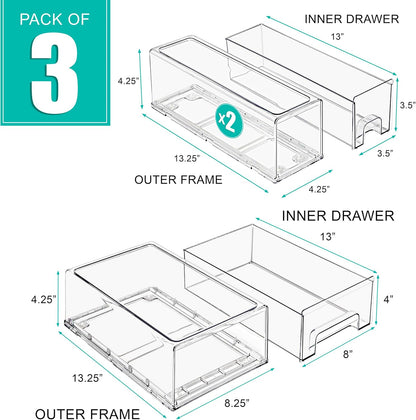 Sorbus Small Clear Stackable Storage Drawers – 4-Pack Plastic Organizer Bins with Handles – Stackable Pull-Out Storage Drawers for Closet, Pantry, Office, Bathroom, Craft, and Toy Organization