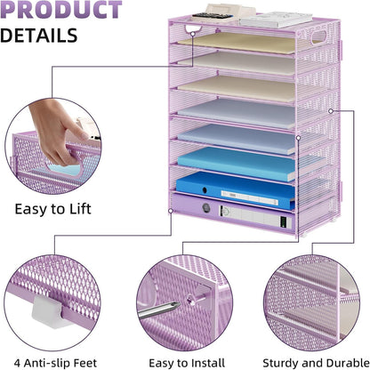 Marbrasse 6 Tier Paper Organizer Letter Tray - Mesh Desk File Organizer with Handle, Paper Sorter Organizer for Letter/A4 Office File Folder Holder - Black
